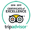 TAripadvisor Certificate of Excellence for 2018 and 2019